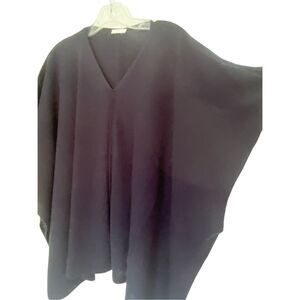 J. Jill Navy Blue Merino/ Tencil V Neck Poncho OS